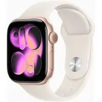 Apple Watch Series 11 GPS + Cellular 42 mm, behuizing van roségoud aluminium met een lichtroze sportband - S/M