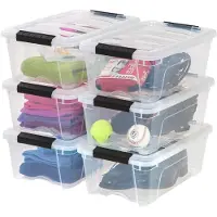 Iris USA 13 Qt stapelbare plastic opbergbakken met deksels, 6 stuks - BPA-vrij, gemaakt in de VS - transparante opbergoplossing, vergrendelingen, duur
