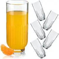 Hobby Hall Drinkglazen, waterglazen van hoogwaardig glas, vaatwasmachinebestendige universele glazen, geribbelde drankglazen voor water, sap, dranken of whisky (6 x 395 ml, hoog)