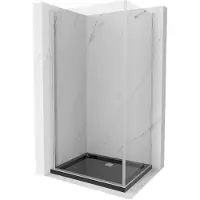 Mexen Pretoria draaideur douchecabine 80 x 110 , transparant, chroom + Flat douchebak, zwart - 852-080-110-01-00-4070