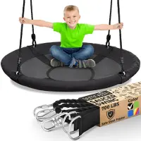 SereneLife Schotelschommel met Hangkit Buitenboomschommel met Draaibare Spinner voor Kinderen (Zwart)