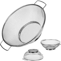 Kadax Keukenzeef van roestvrij staal, pastazeef met praktische handgrepen, robuuste vergiet met onderzetter, microgeperforeerde zeef (diameter 22,5 cm)