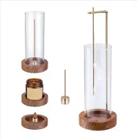 Jojomino Wierookhouder, wierookstokjeshouder, vliegende brander met glas, antislip houten dienblad en messing stokjesstandaard