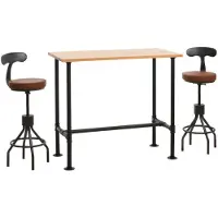 MCW Set bartafel + 2x barkrukken -N21, in hoogte verstelbaar, draaibaar, voetsteun, industrieel metaal, kunstleer ~ naturel, bruin
