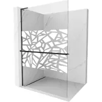 Mexen Kioto+ L Douchewand met plank Walk-in 110 x 200 , wit patroon, zwart - 800-110-123-70-85