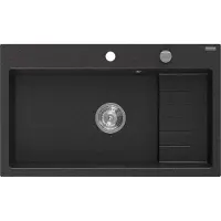 Mexen Omar granieten spoelbak 1-baks 800 x 480 , zwart/zilver metallic, chromen sifon - 6520801005-73