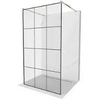 Mexen Kioto vrijstaande douchewand 100 x 200 , zwart raster 8 mm, roze goud - 800-100-002-60-77