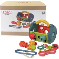 Tolo Bio Gereedschapskist | 14-delige kindergereedschapset met schroevendraaiersleutelconnectoren Schroeven Bouten Moeren en tandwielen | Educatief S