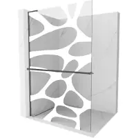 Mexen Kioto+ L douchescheiding met plank Walk-in 70 x 200 , witte golf, geborsteld geweergrijs - 800-070-123-66-97