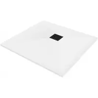 Mexen Stone+ kwadratische composiet douchebak 70 x 70 , wit, zwarte rooster - 44107070-B