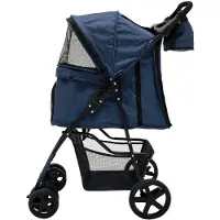 MonsterShop Opvouwbare Hondenbuggy met Organizer Tas en Regenhoes - Marineblauw, voor Honden en Katten