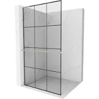 Mexen Kioto+ L douchewand met plank Walk-in 120 x 200 , zwart raster, geborsteld nikkel - 800-120-123-97-77