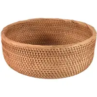 Typecat Natuurlijke rotan ronde fruitmand rieten tafelblad brood serveerschaal gevlochten voedsel opslag kommen (groot, 1 stuks)