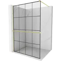 Mexen Kioto+ douchescherm met plank Walk-in 140 x 200 , zwart raster, goud geborsteld - 800-140-121-55-77