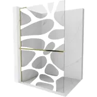 Mexen Kioto+ L Douchewand met plank Walk-in 70 x 200 , witte golf, goud - 800-070-123-50-97