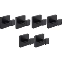 Spactz 6-pack matzwarte handdoekhaken van roestvrij staal voor in de badkamer, roestvrij, kledinghanger voor aan de muur, vierkante hanger