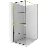 Mexen Kioto+ douchewand met plank Walk-in 90 x 200 , zwart raster, geborsteld goud - 800-090-121-55-77
