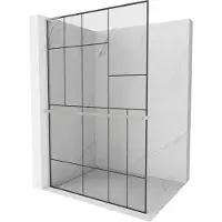 Mexen Kioto+ L douchewand met plank Walk-in 100 x 200 , zwart patroon, geborsteld nikkel - 800-100-123-97-78