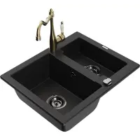 Mexen Carlos granieten spoelbak 1,5-kamer met keukenkraan Carla, zwart - 6518-77-670700-50-B
