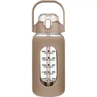 Spactz 64oz glazen waterflessen met rietje, fles bruin