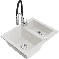 Mexen Carlos granieten gootsteen 1,5-kamer met Astermengkraan, wit - 6518-20-73450-07