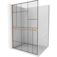 Mexen Kioto+ L Douchewand met plank Walk-in 90 x 200 , zwart patroon, geborsteld koper - 800-090-123-65-78