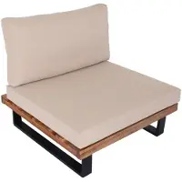 MCW Loungefauteuil -H54, tuinfalteuil, Spun Poly acaciahout MVG-gecertificeerd aluminium ~ lichtbruin, bekleding beige