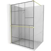 Mexen Kioto+ douchewand met plank Walk-in 70 x 200 , zwart patroon, goud geborsteld - 800-070-121-55-78