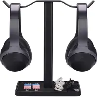 Avantree [Superstabiel] Netto dubbele hoofdtelefoonstandaard voor bureau Aluminium & metaal Gaming-headsets Houderhanger voor Sennheiser Sony Audio-T