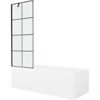 Mexen Cubik rechthoekig bad 150 x 70 met ombouw en 1-vleugelig scherm 70 , zwart patroon - 550315070X9507007077