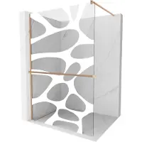 Mexen Kioto+ douchewand met plank Walk-in 130 x 200 , witte golf, geborsteld koper - 800-130-121-65-97