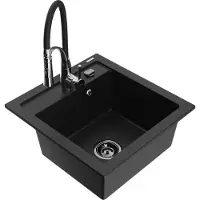 Mexen Vito granieten spoelbak 1-komorig met keukenmengkraan Aster, zwart - 6503-77-73450-07-B