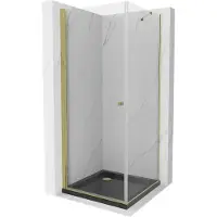 Mexen Pretoria douchecabine scharnierend 90 x 90 , transparant, goud + Flat douchebak, zwart - 852-090-090-50-00-4070G
