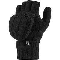 Heat Holder Gebreide thermo vingerloze converterhandschoenen voor dames - Zwart