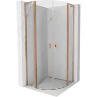 Mexen Mist L halve ronde douchecabine openslaand 80 x 80 , transparant, geborsteld koper - 8A32L-080-080-65-00