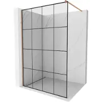 Mexen Kioto douchewand Walk-in 140 x 200 , zwart raster 8 mm, geborsteld koper - 800-140-101-65-77