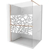 Mexen Kioto+ douchewand met plank Walk-in 130 x 200 , wit patroon, geborsteld koper - 800-130-121-65-85