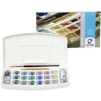 Taidepiste Aquarel kunststof kofferset 18 halve pannetjes + 2 x 10 ml tubes