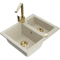 Mexen Carlos granieten spoelbak 1,5-vaks met keukenmengkraan Rita, beige - 6518-69-670300-50