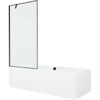 Mexen Cube rechthoekig bad 170 x 80 met bekleding en 1-vleugelig scherm 90 , zwart patroon - 550517080X9509007070