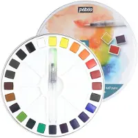 Pebeo Fine Metal Ronde P?b?o Schilderdoos Waterverfpaletset 24 Halve Emmers & 1 Zakpenseel