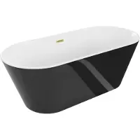 Mexen Flavia vrijstaande badkuip 170 x 75 , wit/zwart, overloop goud geborsteld - 54031708075-55