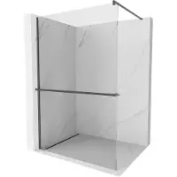 Mexen Kioto+ douchewand met plank Walk-in 125 x 200 , transparant, geborsteld geweergrijs - 800-125-121-66-00