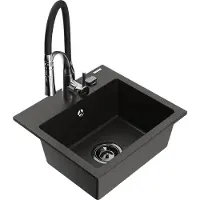 Mexen Milo granieten enkele spoelbak met keukenmengkraan Aster, zwart/goud metallic - 6505-75-73450-07-B