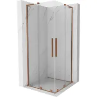 Mexen Velar L Duo schuifdouchecabine 100 x 100 , transparant, geborsteld koper - 871-100-100-02-03-65
