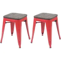 MCW Set van 2 krukken -A73 incl. houten zitting, metalen kruk, stapelbaar ~ rood
