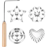 Typecat 5 stuks Bunuelos-vormset voor taarten en snacks met houten handvatten, rozetmaker voor koekjes