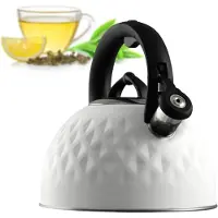 Kadax Waterketel van roestvrij staal, emaille ketel met handvat, theeketel, retro waterkoker voor alle warmtebronnen, theekoker, fluitketel, fluitketel (wit, 2,5 l)