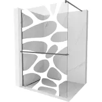 Mexen Kioto+ douchewand met plank Walk-in 140 x 200 , witte golf, gun metal - 800-140-121-95-97