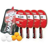 Karakal Tischtennis-Set, 4 Schläger, 6 Bälle und Netzpfosten, spielbereit